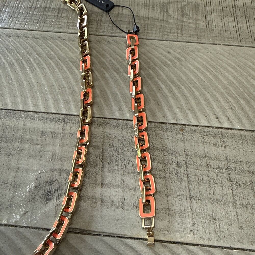 Ann Taylor Coral Enamel Link Necklace & Bracelet Set - Picture 10 of 11